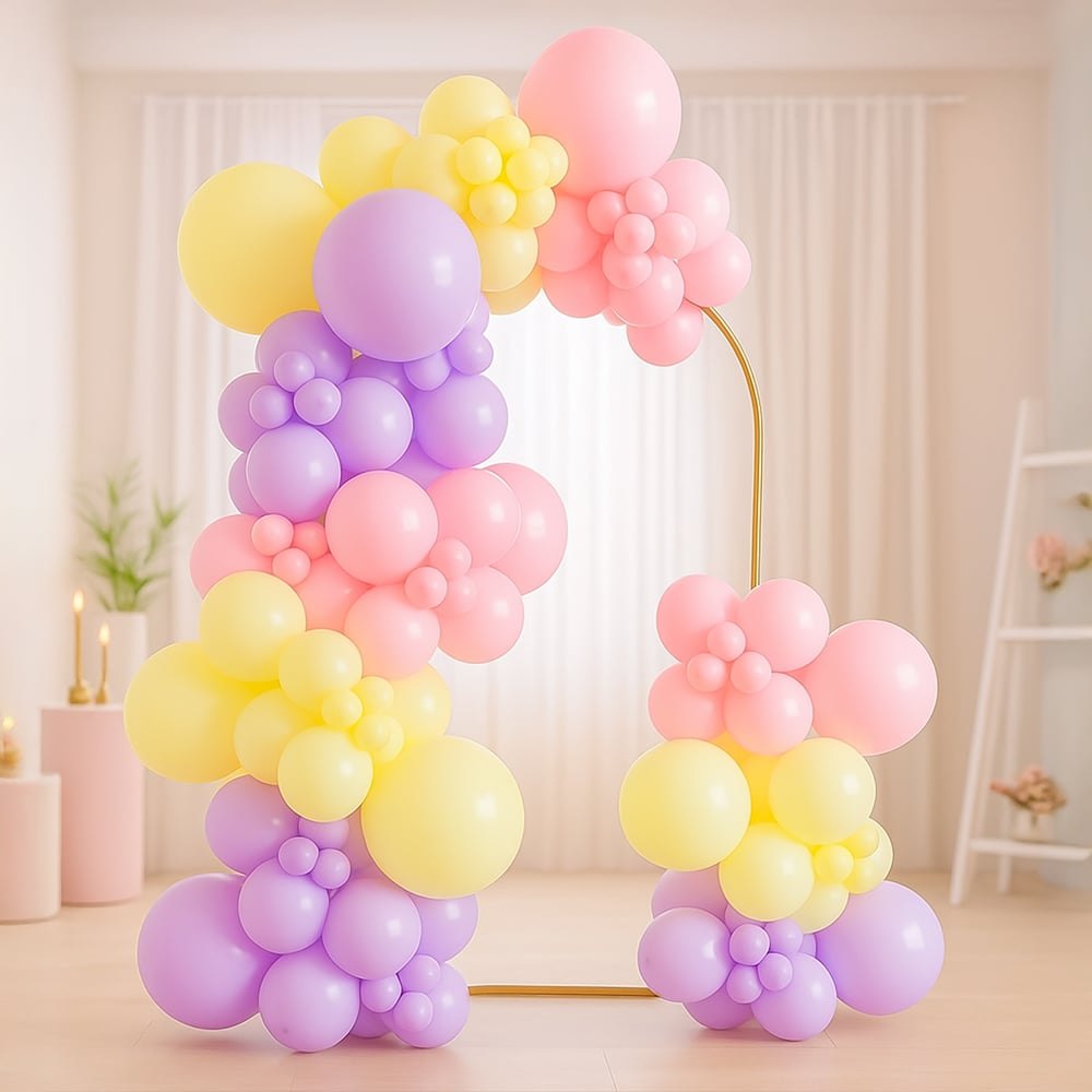 Pastel floral balloon arch for a baby shower